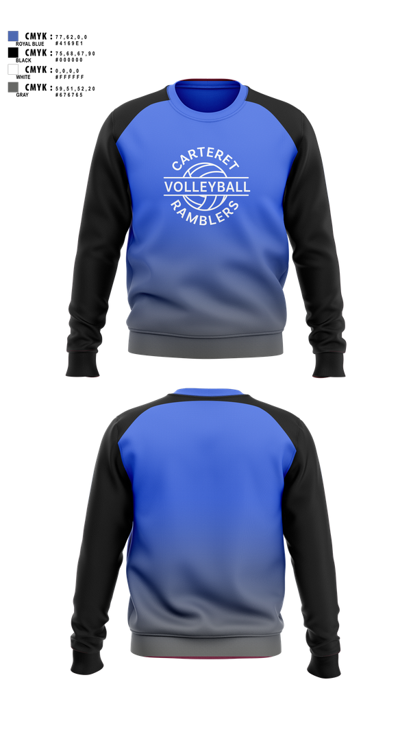 Crew Neck Sweatshirt, Carteret Ramblers Volleyball, Women's Volleyball, Teamtime, Team time, sublimation, custom sports apparel, team uniforms, spirit wear, spiritwear, sports uniforms, custom shirts, team store, custom team store, fundraiser sports, apparel fundraiser