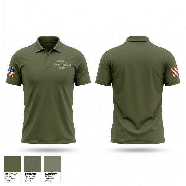 Short Sleeve Performance Polo, Oceania Engagement Team, Army, Teamtime, Team time, sublimation, custom sports apparel, team uniforms, spirit wear, spiritwear, sports uniforms, custom shirts, team store, custom team store, fundraiser sports, apparel fundraiser