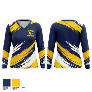 Womens Long Sleeve Vneck Shirt, Pioneers, Wrestling, Teamtime, Team time, sublimation, custom sports apparel, team uniforms, spirit wear, spiritwear, sports uniforms, custom shirts, team store, custom team store, fundraiser sports, apparel fundraiser