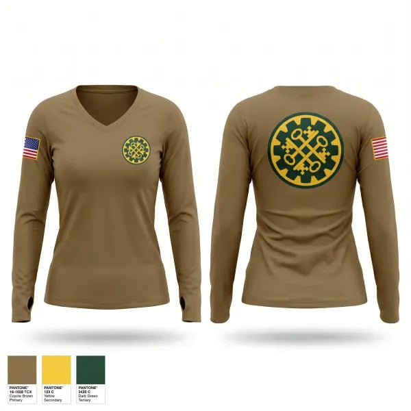 Womens Long Sleeve Vneck Shirt, 1775th military police, National Guard, Teamtime, Team time, sublimation, custom sports apparel, team uniforms, spirit wear, spiritwear, sports uniforms, custom shirts, team store, custom team store, fundraiser sports, apparel fundraiser