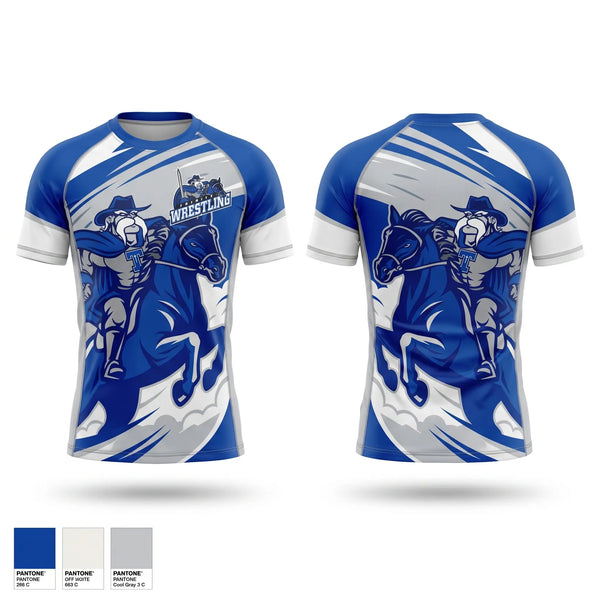 Short Sleeve Rash Guard Shirt, Trinity High School Wrestling, Wrestling, Teamtime, Team time, sublimation, custom sports apparel, team uniforms, spirit wear, spiritwear, sports uniforms, custom shirts, team store, custom team store, fundraiser sports, apparel fundraiser