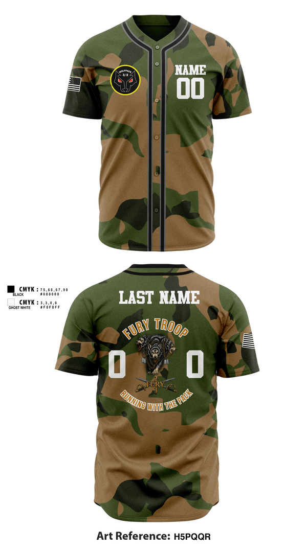 Full Button Baseball Jersey, 3/2 CR Fury Troop, Army, Teamtime, Team time, sublimation, custom sports apparel, team uniforms, spirit wear, spiritwear, sports uniforms, custom shirts, team store, custom team store, fundraiser sports, apparel fundraiser