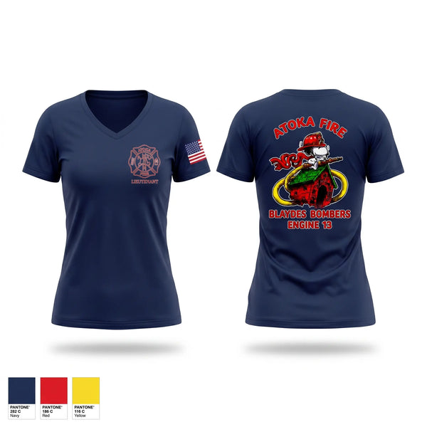 Womens Short Sleeve Vneck Shirt, Atoka Fire, Fire Department, Teamtime, Team time, sublimation, custom sports apparel, team uniforms, spirit wear, spiritwear, sports uniforms, custom shirts, team store, custom team store, fundraiser sports, apparel fundraiser