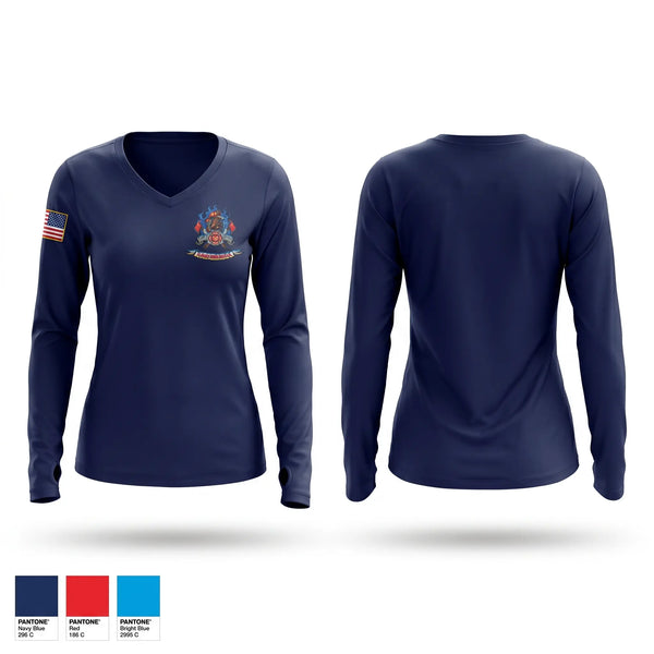 Womens Long Sleeve Vneck Shirt, Elbert Fire Protection District Colorado, Fire Department, Teamtime, Team time, sublimation, custom sports apparel, team uniforms, spirit wear, spiritwear, sports uniforms, custom shirts, team store, custom team store, fundraiser sports, apparel fundraiser