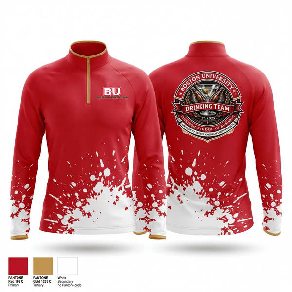 Quarter Zip Jacket, BU Questrom Drinking Team, , Teamtime, Team time, sublimation, custom sports apparel, team uniforms, spirit wear, spiritwear, sports uniforms, custom shirts, team store, custom team store, fundraiser sports, apparel fundraiser