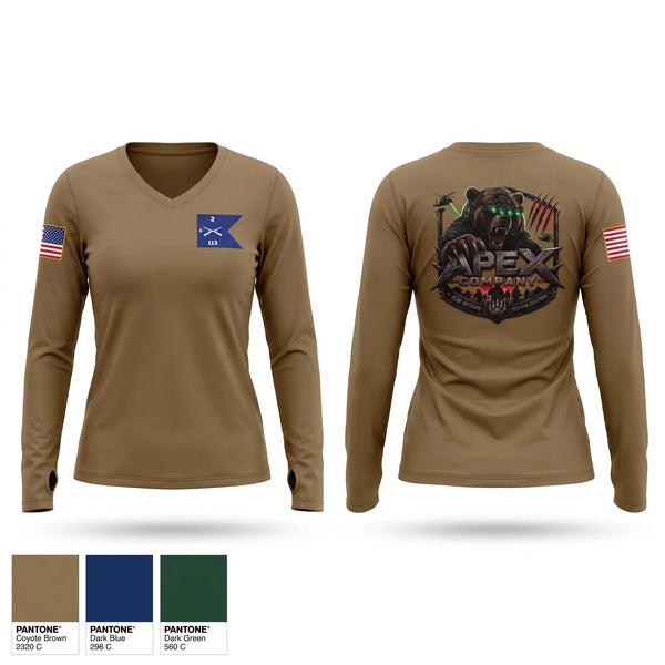 Womens Long Sleeve Vneck Shirt, A co 2/113th IN, National Guard, Teamtime, Team time, sublimation, custom sports apparel, team uniforms, spirit wear, spiritwear, sports uniforms, custom shirts, team store, custom team store, fundraiser sports, apparel fundraiser