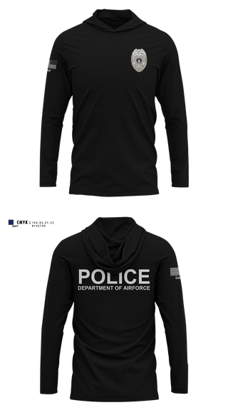 Long Sleeve Performance Shirt with hood, DEPARTMENT OF AIRFORCE, Police, Teamtime, Team time, sublimation, custom sports apparel, team uniforms, spirit wear, spiritwear, sports uniforms, custom shirts, team store, custom team store, fundraiser sports, apparel fundraiser