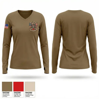 Womens Long Sleeve Vneck Shirt, 354 Medical Logistics Company, Army, Teamtime, Team time, sublimation, custom sports apparel, team uniforms, spirit wear, spiritwear, sports uniforms, custom shirts, team store, custom team store, fundraiser sports, apparel fundraiser