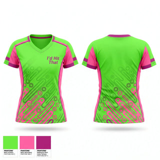 Womens Short Sleeve Vneck Shirt, I'd Hit That, Softball, Teamtime, Team time, sublimation, custom sports apparel, team uniforms, spirit wear, spiritwear, sports uniforms, custom shirts, team store, custom team store, fundraiser sports, apparel fundraiser