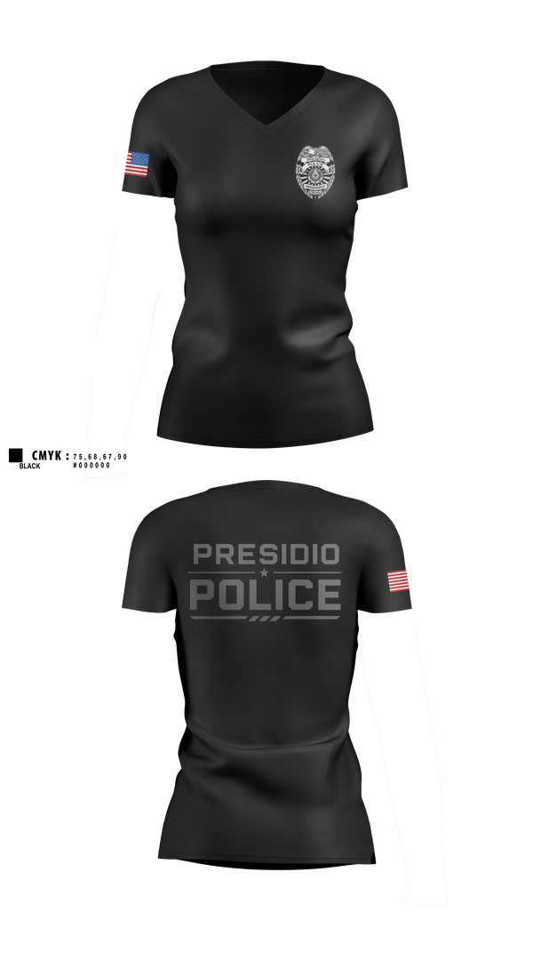 Womens Short Sleeve Vneck Shirt, Presidio Police Department, Police, Teamtime, Team time, sublimation, custom sports apparel, team uniforms, spirit wear, spiritwear, sports uniforms, custom shirts, team store, custom team store, fundraiser sports, apparel fundraiser