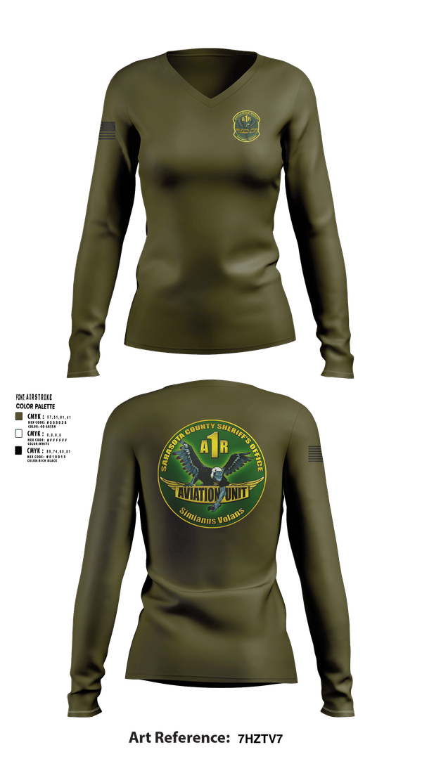 Womens Long Sleeve Vneck Shirt, Sarasota County Sheriff’s Office Aviation Unit, Police, Teamtime, Team time, sublimation, custom sports apparel, team uniforms, spirit wear, spiritwear, sports uniforms, custom shirts, team store, custom team store, fundraiser sports, apparel fundraiser