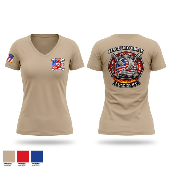 Womens Short Sleeve Vneck Shirt, Lincoln County fire department station 2, Fire Department, Teamtime, Team time, sublimation, custom sports apparel, team uniforms, spirit wear, spiritwear, sports uniforms, custom shirts, team store, custom team store, fundraiser sports, apparel fundraiser