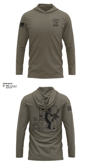 Long Sleeve Performance Shirt with hood, Bco 1-167IN, Army, Teamtime, Team time, sublimation, custom sports apparel, team uniforms, spirit wear, spiritwear, sports uniforms, custom shirts, team store, custom team store, fundraiser sports, apparel fundraiser