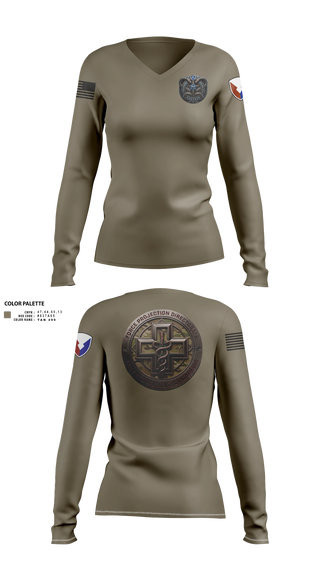 Womens Long Sleeve Vneck Shirt, Army medical logistics command, Army, Teamtime, Team time, sublimation, custom sports apparel, team uniforms, spirit wear, spiritwear, sports uniforms, custom shirts, team store, custom team store, fundraiser sports, apparel fundraiser