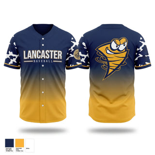 Full Button Baseball Jersey, Lancaster, Baseball, Teamtime, Team time, sublimation, custom sports apparel, team uniforms, spirit wear, spiritwear, sports uniforms, custom shirts, team store, custom team store, fundraiser sports, apparel fundraiser