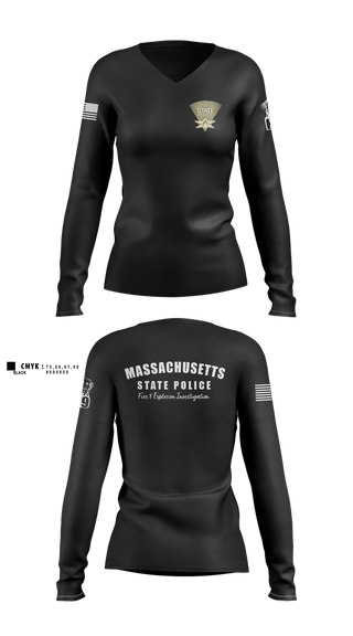 Womens Long Sleeve Vneck Shirt, Massachusetts State Police Fire & Explosion Investigation Unit, Police, Teamtime, Team time, sublimation, custom sports apparel, team uniforms, spirit wear, spiritwear, sports uniforms, custom shirts, team store, custom team store, fundraiser sports, apparel fundraiser