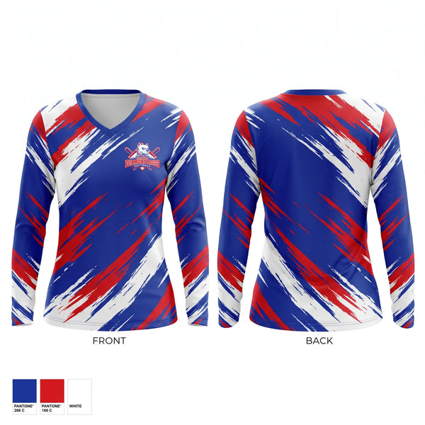 Womens Long Sleeve Vneck Shirt, NorCal Diamond Dogs, Softball, Teamtime, Team time, sublimation, custom sports apparel, team uniforms, spirit wear, spiritwear, sports uniforms, custom shirts, team store, custom team store, fundraiser sports, apparel fundraiser