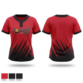 Two Button Softball Jersey, Powermill-Hall, Softball, Teamtime, Team time, sublimation, custom sports apparel, team uniforms, spirit wear, spiritwear, sports uniforms, custom shirts, team store, custom team store, fundraiser sports, apparel fundraiser