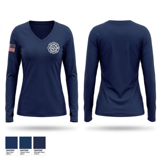 Womens Long Sleeve Vneck Shirt, Manly Fire & Rescue, Fire Department, Teamtime, Team time, sublimation, custom sports apparel, team uniforms, spirit wear, spiritwear, sports uniforms, custom shirts, team store, custom team store, fundraiser sports, apparel fundraiser