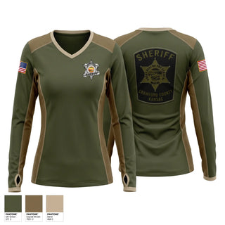 Womens Long Sleeve Vneck Shirt, Crawford County Sheriffs office, Police, Teamtime, Team time, sublimation, custom sports apparel, team uniforms, spirit wear, spiritwear, sports uniforms, custom shirts, team store, custom team store, fundraiser sports, apparel fundraiser