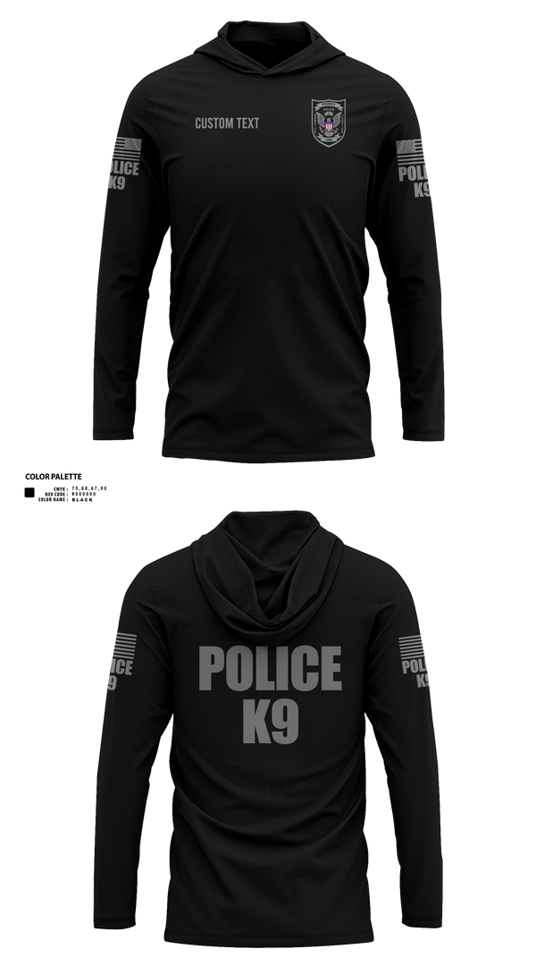 Long Sleeve Performance Shirt with hood, PERRY POLICE DEPARTMENT, Police, Teamtime, Team time, sublimation, custom sports apparel, team uniforms, spirit wear, spiritwear, sports uniforms, custom shirts, team store, custom team store, fundraiser sports, apparel fundraiser