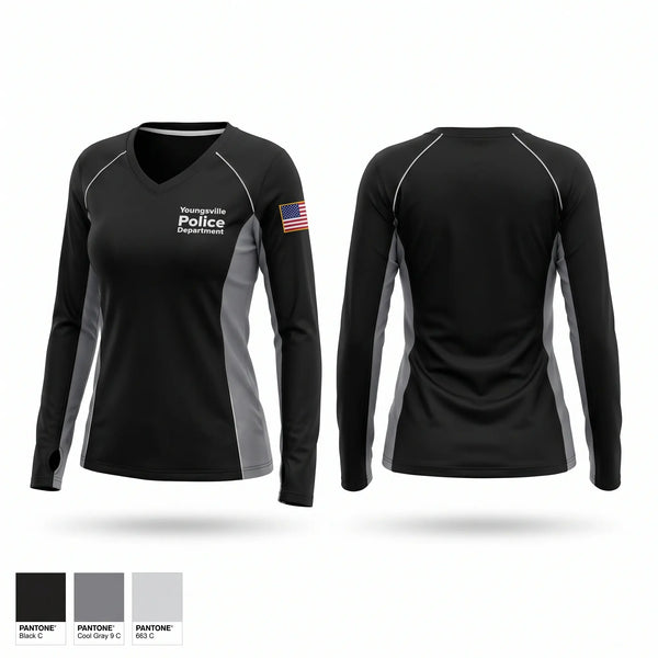 Womens Long Sleeve Vneck Shirt, Youngsville Police Department, Police, Teamtime, Team time, sublimation, custom sports apparel, team uniforms, spirit wear, spiritwear, sports uniforms, custom shirts, team store, custom team store, fundraiser sports, apparel fundraiser