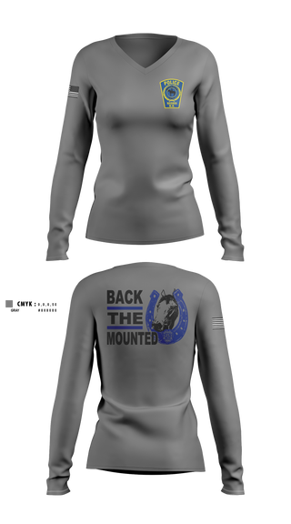 Womens Long Sleeve Vneck Shirt, Nashua NH Police Mounted United, Police, Teamtime, Team time, sublimation, custom sports apparel, team uniforms, spirit wear, spiritwear, sports uniforms, custom shirts, team store, custom team store, fundraiser sports, apparel fundraiser