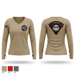 Womens Long Sleeve Vneck Shirt, Wardog, Army, Teamtime, Team time, sublimation, custom sports apparel, team uniforms, spirit wear, spiritwear, sports uniforms, custom shirts, team store, custom team store, fundraiser sports, apparel fundraiser