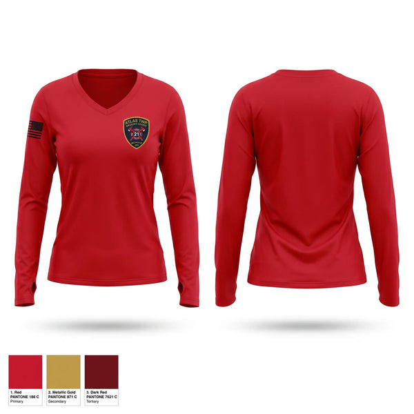 Womens Long Sleeve Vneck Shirt, Atlas Township Fire Department, Fire Department, Teamtime, Team time, sublimation, custom sports apparel, team uniforms, spirit wear, spiritwear, sports uniforms, custom shirts, team store, custom team store, fundraiser sports, apparel fundraiser