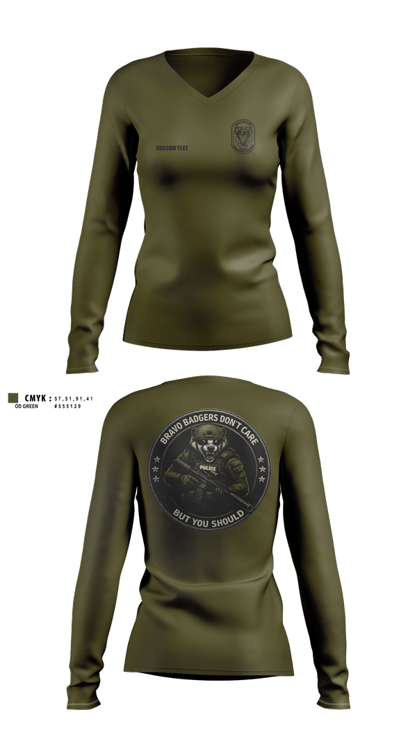 Womens Long Sleeve Vneck Shirt, Saginaw Police Emergency Services Team, Police, Teamtime, Team time, sublimation, custom sports apparel, team uniforms, spirit wear, spiritwear, sports uniforms, custom shirts, team store, custom team store, fundraiser sports, apparel fundraiser