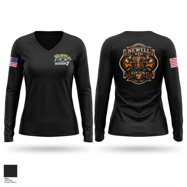 Womens Long Sleeve Vneck Shirt, Newell VFD, Fire Department, Teamtime, Team time, sublimation, custom sports apparel, team uniforms, spirit wear, spiritwear, sports uniforms, custom shirts, team store, custom team store, fundraiser sports, apparel fundraiser