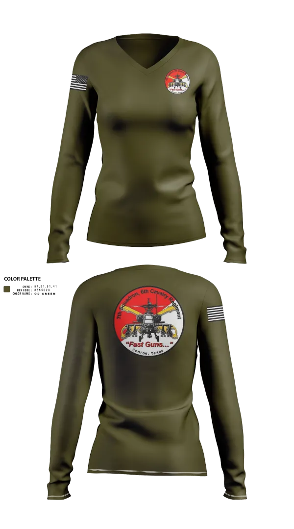 Womens Long Sleeve Vneck Shirt, 7th Squadron, Sixth Cavalry Regiment, , Teamtime, Team time, sublimation, custom sports apparel, team uniforms, spirit wear, spiritwear, sports uniforms, custom shirts, team store, custom team store, fundraiser sports, apparel fundraiser