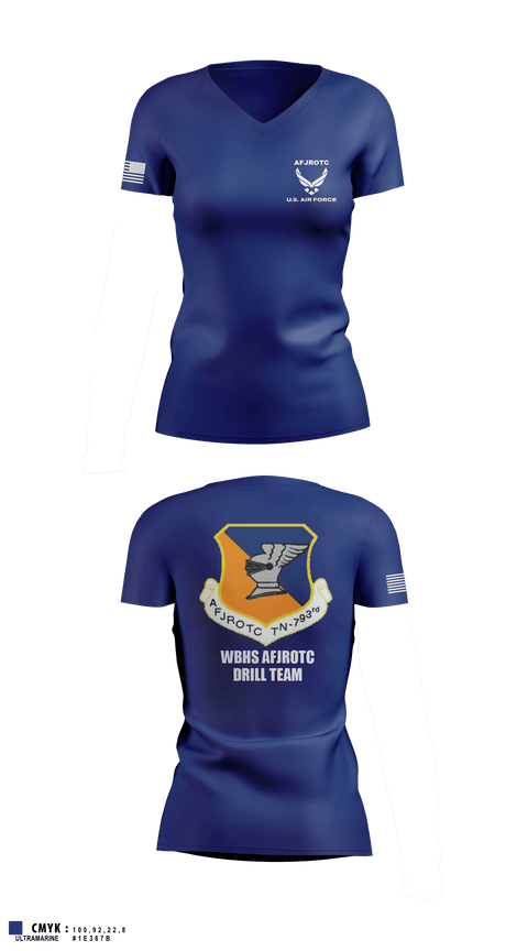 Women's Short Sleeve Vneck Shirt, WBHS AFJROTC, Air Force, Teamtime, Team time, sublimation, custom sports apparel, team uniforms, spirit wear, spiritwear, sports uniforms, custom shirts, team store, custom team store, fundraiser sports, apparel fundraiser