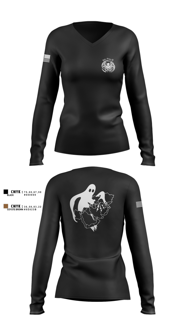 Womens Long Sleeve Vneck Shirt, A Co 8th Psy-B, Army, Teamtime, Team time, sublimation, custom sports apparel, team uniforms, spirit wear, spiritwear, sports uniforms, custom shirts, team store, custom team store, fundraiser sports, apparel fundraiser