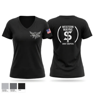 Womens Short Sleeve Vneck Shirt, Western Wayne SWAT Snipers, Police, Teamtime, Team time, sublimation, custom sports apparel, team uniforms, spirit wear, spiritwear, sports uniforms, custom shirts, team store, custom team store, fundraiser sports, apparel fundraiser