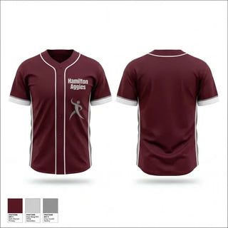 Full Button Baseball Jersey, Hamilton Aggies, Baseball, Teamtime, Team time, sublimation, custom sports apparel, team uniforms, spirit wear, spiritwear, sports uniforms, custom shirts, team store, custom team store, fundraiser sports, apparel fundraiser