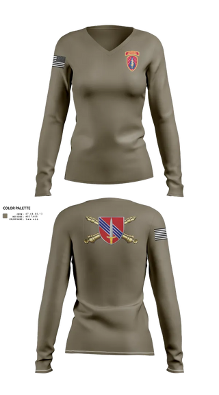 Womens Long Sleeve Vneck Shirt, HHB 4th BN, 3rd SFAB, , Teamtime, Team time, sublimation, custom sports apparel, team uniforms, spirit wear, spiritwear, sports uniforms, custom shirts, team store, custom team store, fundraiser sports, apparel fundraiser