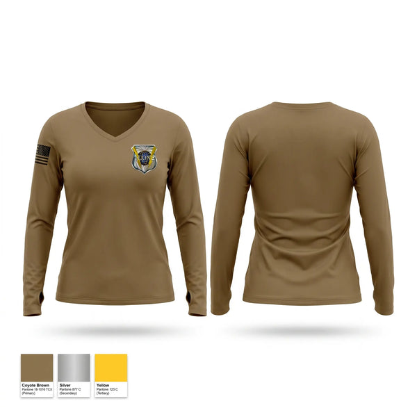 Womens Long Sleeve Vneck Shirt, 437 OSS, Air Force, Teamtime, Team time, sublimation, custom sports apparel, team uniforms, spirit wear, spiritwear, sports uniforms, custom shirts, team store, custom team store, fundraiser sports, apparel fundraiser