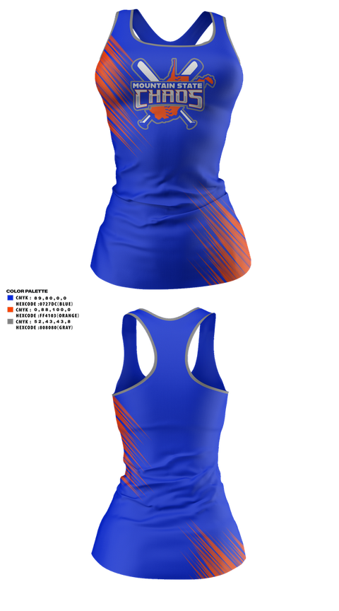 Womens Track Singlet, Mountain State Chaos, Softball, Teamtime, Team time, sublimation, custom sports apparel, team uniforms, spirit wear, spiritwear, sports uniforms, custom shirts, team store, custom team store, fundraiser sports, apparel fundraiser