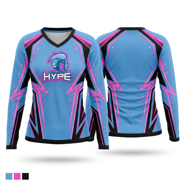 Womens Long Sleeve Vneck Shirt, Texas Hype, Softball, Teamtime, Team time, sublimation, custom sports apparel, team uniforms, spirit wear, spiritwear, sports uniforms, custom shirts, team store, custom team store, fundraiser sports, apparel fundraiser