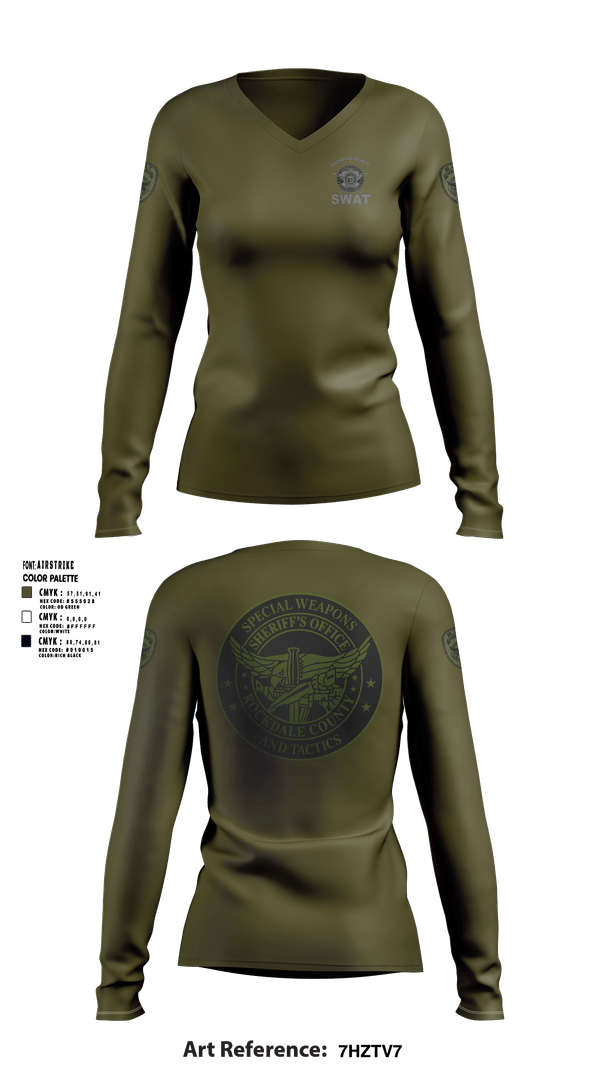 Womens Long Sleeve Vneck Shirt, Rockdale SWAT, Police, Teamtime, Team time, sublimation, custom sports apparel, team uniforms, spirit wear, spiritwear, sports uniforms, custom shirts, team store, custom team store, fundraiser sports, apparel fundraiser