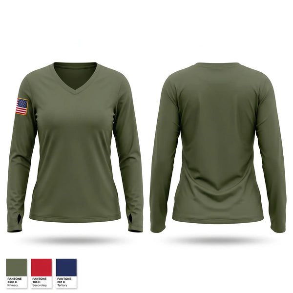 Womens Long Sleeve Vneck Shirt, MWHS-1, Marines, Teamtime, Team time, sublimation, custom sports apparel, team uniforms, spirit wear, spiritwear, sports uniforms, custom shirts, team store, custom team store, fundraiser sports, apparel fundraiser