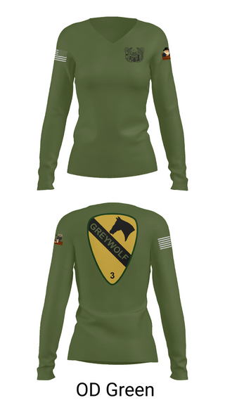 Womens Long Sleeve Vneck Shirt, 1st cav Div 3abct, , Teamtime, Team time, sublimation, custom sports apparel, team uniforms, spirit wear, spiritwear, sports uniforms, custom shirts, team store, custom team store, fundraiser sports, apparel fundraiser