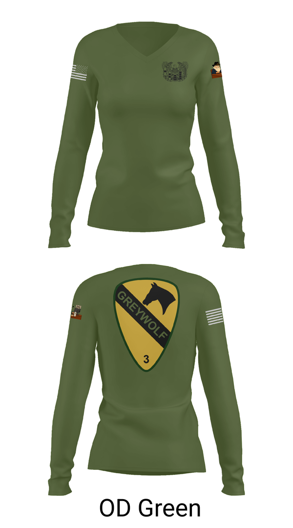 Womens Long Sleeve Vneck Shirt, 1st cav Div 3abct, , Teamtime, Team time, sublimation, custom sports apparel, team uniforms, spirit wear, spiritwear, sports uniforms, custom shirts, team store, custom team store, fundraiser sports, apparel fundraiser