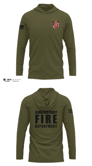 Long Sleeve hooded sunshirt, Alma District Fire Department, Fire Department, Teamtime, Team time, sublimation, custom sports apparel, team uniforms, spirit wear, spiritwear, sports uniforms, custom shirts, team store, custom team store, fundraiser sports, apparel fundraiser