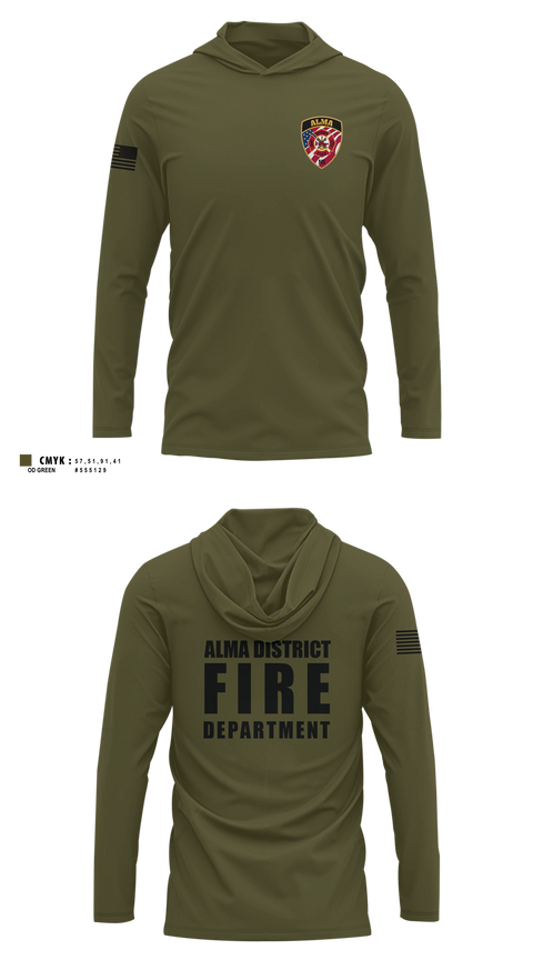 Long Sleeve hooded sunshirt, Alma District Fire Department, Fire Department, Teamtime, Team time, sublimation, custom sports apparel, team uniforms, spirit wear, spiritwear, sports uniforms, custom shirts, team store, custom team store, fundraiser sports, apparel fundraiser