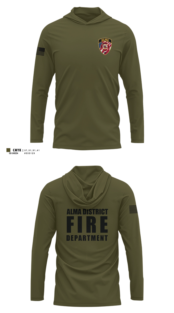 Long Sleeve hooded sunshirt, Alma District Fire Department, Fire Department, Teamtime, Team time, sublimation, custom sports apparel, team uniforms, spirit wear, spiritwear, sports uniforms, custom shirts, team store, custom team store, fundraiser sports, apparel fundraiser