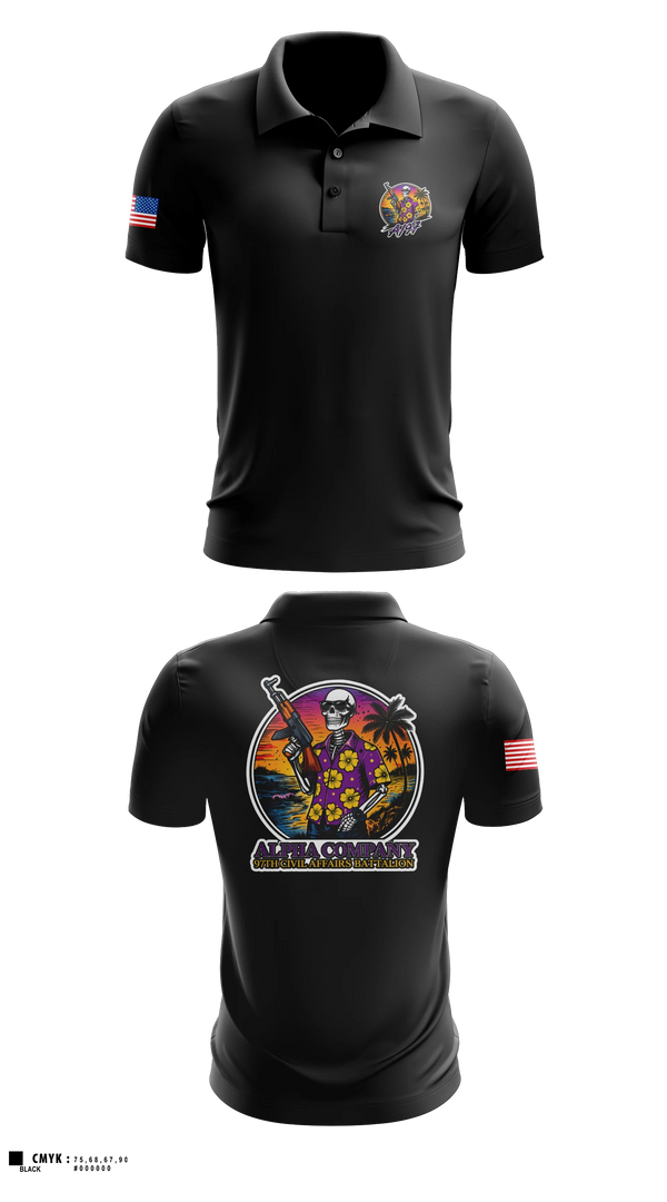 Short Sleeve Performance Polo, Aloha 97th CA, Army, Teamtime, Team time, sublimation, custom sports apparel, team uniforms, spirit wear, spiritwear, sports uniforms, custom shirts, team store, custom team store, fundraiser sports, apparel fundraiser