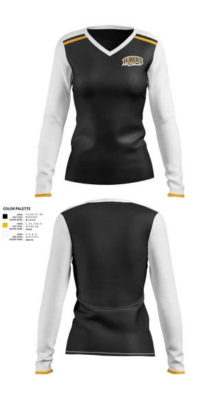 Womens Long Sleeve Vneck Shirt, Hazelwood Central Hawks Volleyball, Women's Volleyball, Teamtime, Team time, sublimation, custom sports apparel, team uniforms, spirit wear, spiritwear, sports uniforms, custom shirts, team store, custom team store, fundraiser sports, apparel fundraiser