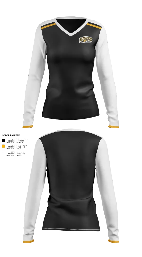 Womens Long Sleeve Vneck Shirt, Hazelwood Central Hawks Volleyball, Women's Volleyball, Teamtime, Team time, sublimation, custom sports apparel, team uniforms, spirit wear, spiritwear, sports uniforms, custom shirts, team store, custom team store, fundraiser sports, apparel fundraiser